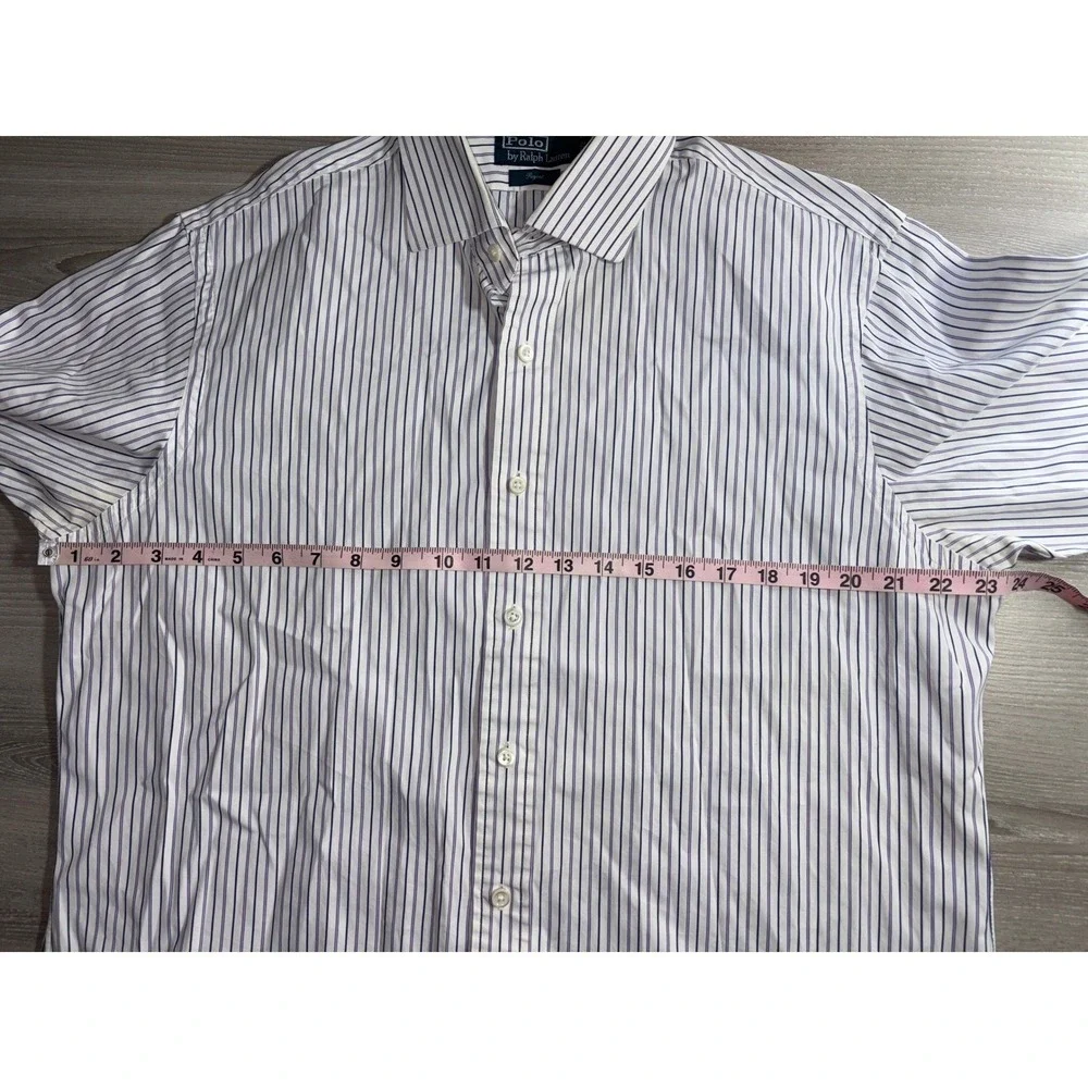 Polo Ralph Lauren Regent Dress Shirt Mens 17 43 Striped Purple Blue‎ Cotton READ